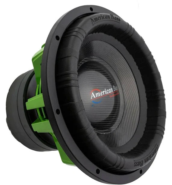 **Alt Image Text:** The American Bass Godzilla 15 Subwoofer showcases a robust design with a vibrant color accent, featuring a 4-inch voice coil, heavy-duty rubber surround, and a sturdy grill for high-quality bass performance.