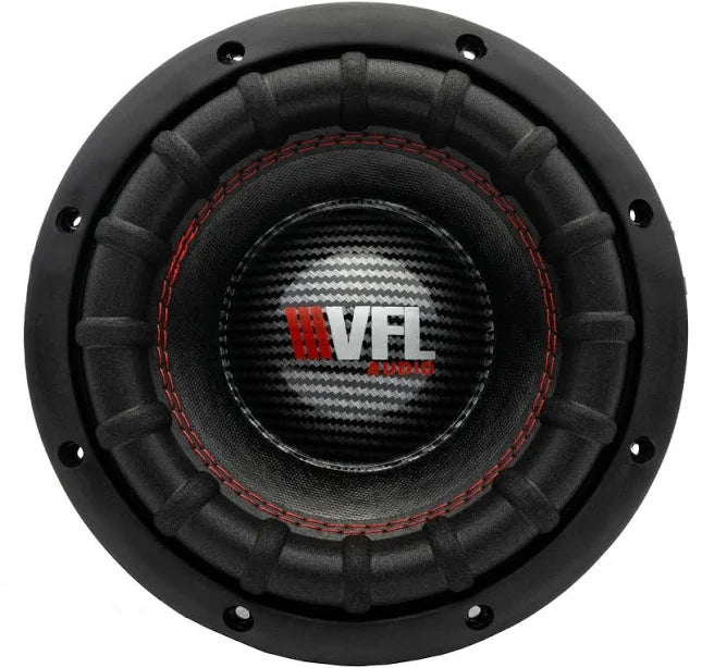 **Alt Image Text:** American Bass VFL Series 8 subwoofer with dual voice coils, heavy-duty cone, and reinforced rubber surround. Compact design delivering 1200W power for deep bass and crystal-clear sound.