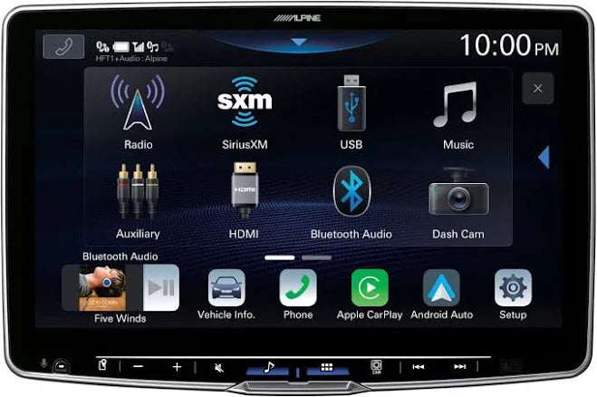 Alpine ILX-F511 Halo11 Multimedia Touchscreen Receiver featuring an 11-inch display, Bluetooth streaming, Apple CarPlay, Android Auto, HDMI input, customizable RGB lighting, and advanced audio processing.