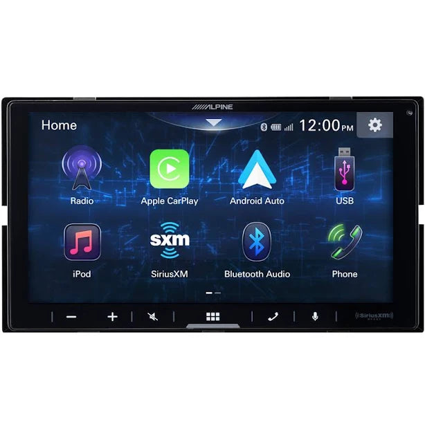 **Alt Image Text:** A sleek Alpine Digital Multimedia Receiver featuring a vibrant 7-inch touchscreen, Bluetooth connectivity, and smartphone integration for seamless in-car audio and navigation experiences.