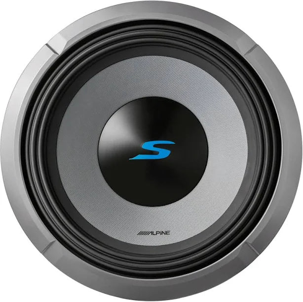 **Alt Image Text:** A dual 12-inch Alpine S2-W12D4 S Series 4 Ohm subwoofer showcasing its durable design and powerful voice coils, ideal for delivering deep bass in car audio systems.