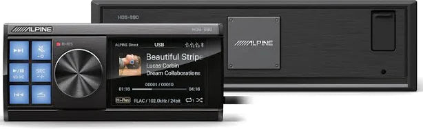 Alpine HDS-990 Status Hi-Res Digital Media Player featuring a sleek design, high-fidelity DAC, vivid touchscreen, and customizable settings for an unparalleled audio experience in a modern package.