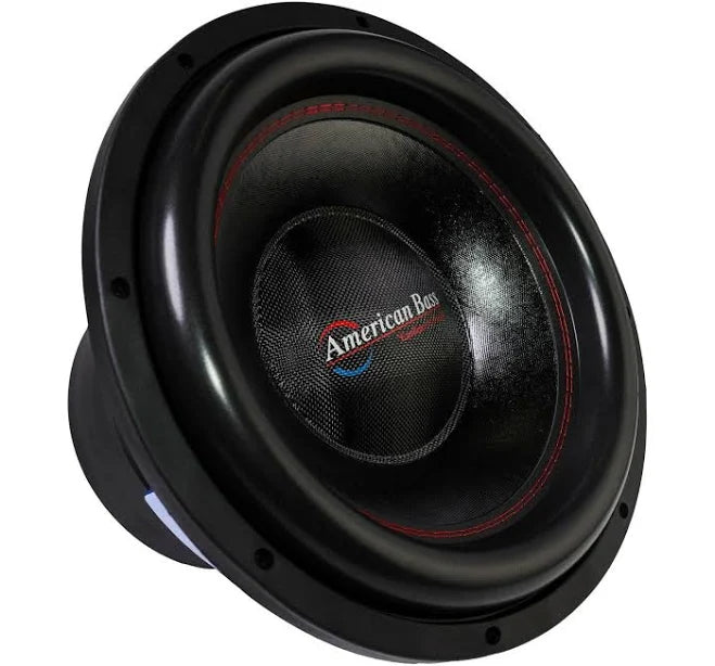 Alt image text: The American Bass HD Velocity Series 15 Subwoofer features a sleek design with a reinforced cone and heavy-duty rubber surround, perfect for delivering powerful, clear bass in car audio or home theater settings.