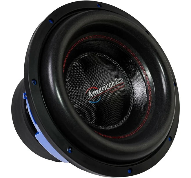 **Alt Image Text:** American Bass HD Velocity 12 Subwoofer showcased in a car audio setup, highlighting its durable cast aluminum construction, dual voice coils, and robust peak power for deep bass performance.